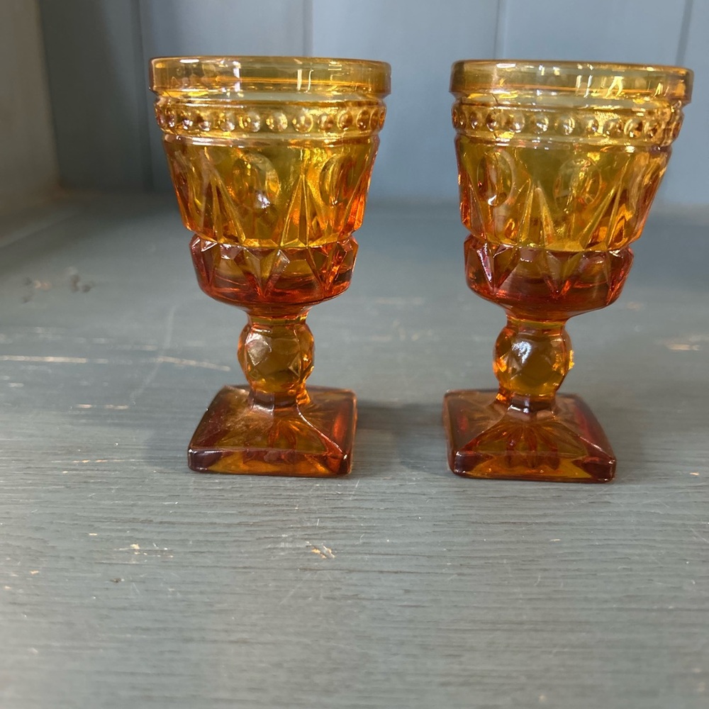 Set of 2 Park Lane 3½” Amber Footed Cordial Glasses by Indiana Glass